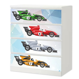 Möbelfolie IKEA Malm Rennwagen – Formel 1 Design in vier Farben - Sunnywall - Individualität trifft Design