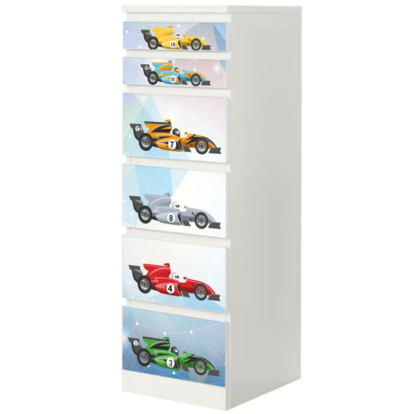 Möbelfolie IKEA Malm Rennwagen – Formel 1 Design in vier Farben - Sunnywall - Individualität trifft Design