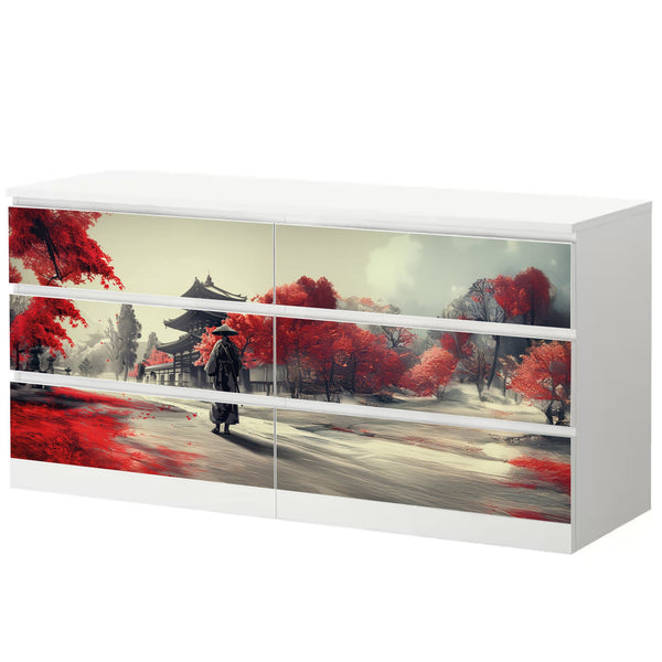 Möbelfolie IKEA MALM Samurai – Japanisches Design in Rot - Sunnywall - Individualität trifft Design
