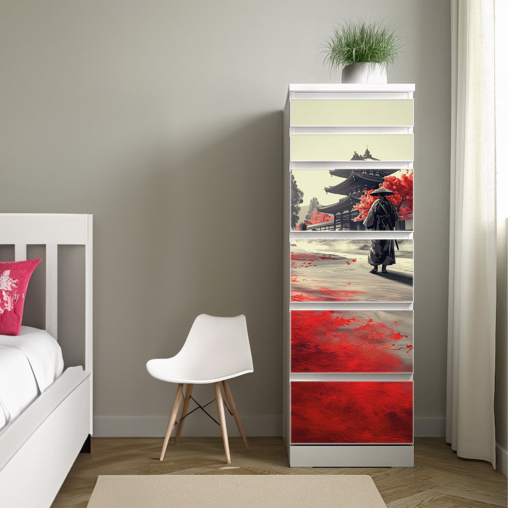 Möbelfolie IKEA MALM Samurai – Japanisches Design in Rot - Sunnywall - Individualität trifft Design