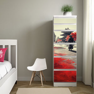 Möbelfolie IKEA MALM Samurai – Japanisches Design in Rot - Sunnywall - Individualität trifft Design