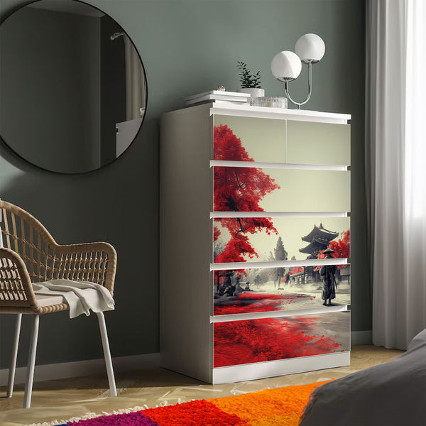 Möbelfolie IKEA MALM Samurai – Japanisches Design in Rot - Sunnywall - Individualität trifft Design