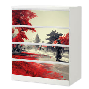 Möbelfolie IKEA MALM Samurai – Japanisches Design in Rot - Sunnywall - Individualität trifft Design