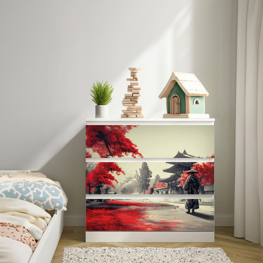 Möbelfolie IKEA MALM Samurai – Japanisches Design in Rot - Sunnywall - Individualität trifft Design