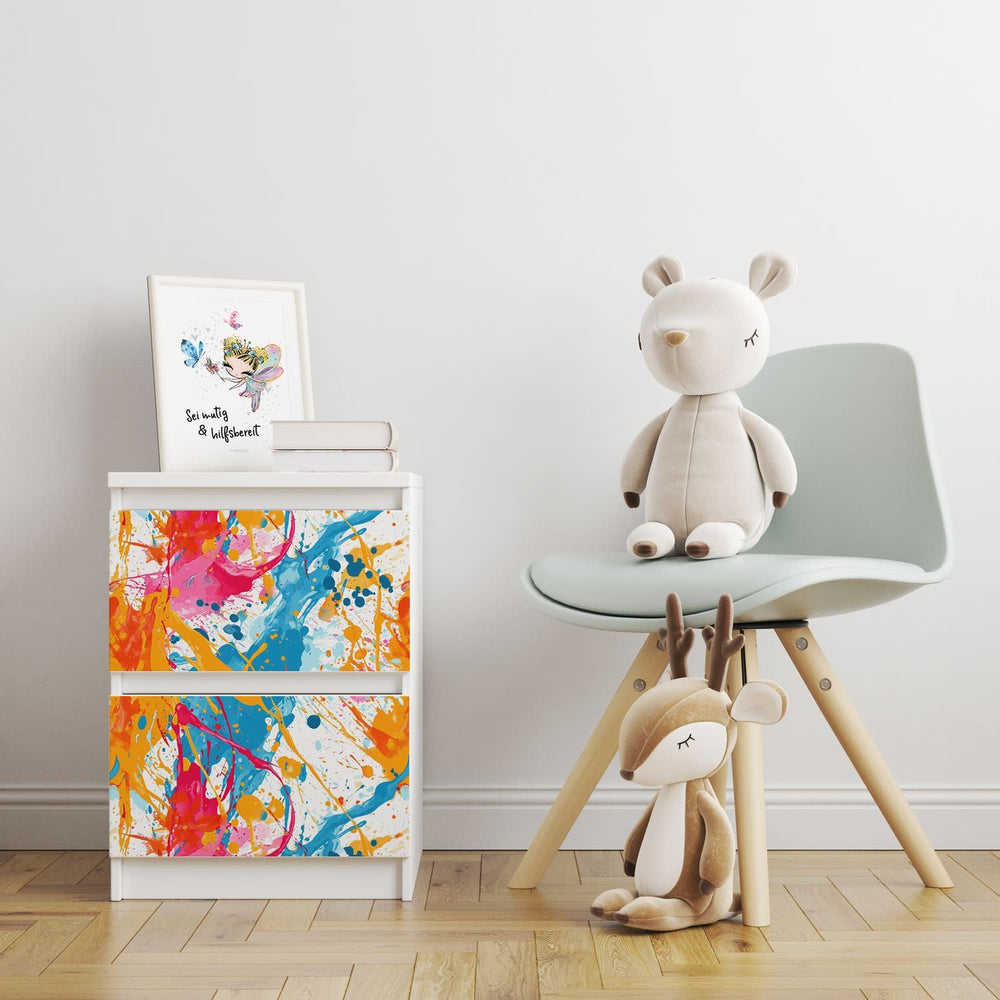 Möbelfolie IKEA Malm Splash – bunte Farbklekse für kreative Kinderzimmer - Sunnywall - Individualität trifft Design