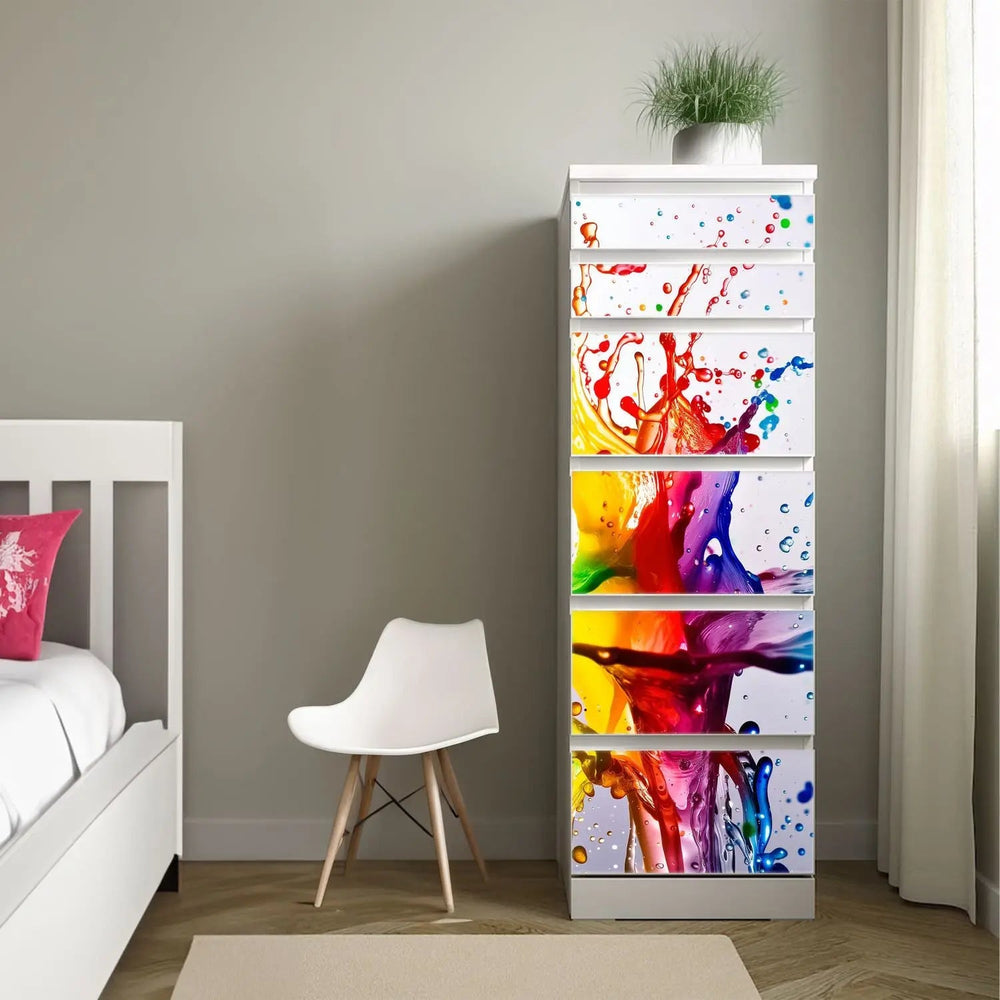 Möbelfolie IKEA Malm Splash – farbenfrohes Design mit Farbklecksen - Sunnywall - Individualität trifft Design