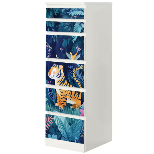 Möbelfolie IKEA Malm Tiger – farbenfrohes Dschungelmotiv fürs Kinderzimmer - Sunnywall - Individualität trifft Design