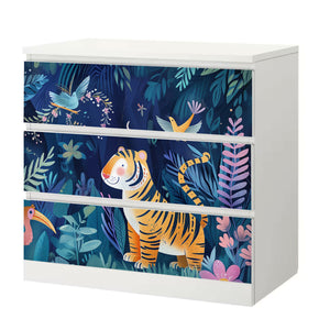 Möbelfolie IKEA Malm Tiger – farbenfrohes Dschungelmotiv fürs Kinderzimmer - Sunnywall - Individualität trifft Design