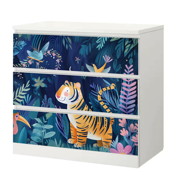 Möbelfolie IKEA Malm Tiger – farbenfrohes Dschungelmotiv fürs Kinderzimmer - Sunnywall - Individualität trifft Design
