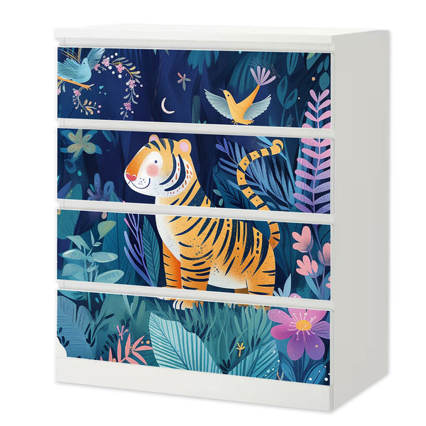 Möbelfolie IKEA Malm Tiger – farbenfrohes Dschungelmotiv fürs Kinderzimmer - Sunnywall - Individualität trifft Design