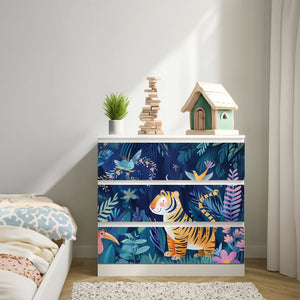 Möbelfolie IKEA Malm Tiger – farbenfrohes Dschungelmotiv fürs Kinderzimmer - Sunnywall - Individualität trifft Design