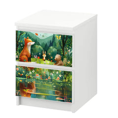 Möbelfolie IKEA Malm Waldtiere – Fuchs, Hase & Bär am Waldrand mit See - Sunnywall - Individualität trifft Design