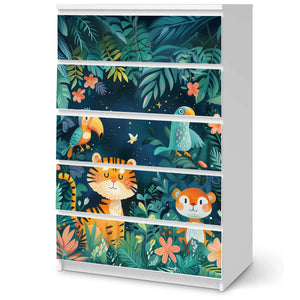 Möbelfolie IKEA Malm Wildtiere – bunter Dschungel mit Tiger, Papagei & Affe - Sunnywall - Individualität trifft Design