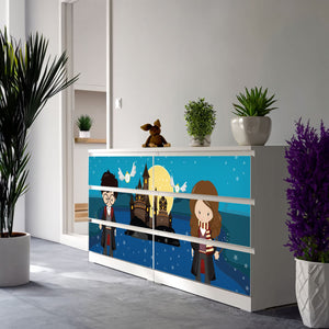 Möbelfolie IKEA Malm Zauberer – magisches Kinderzimmer-Design in Blau - Sunnywall - Individualität trifft Design