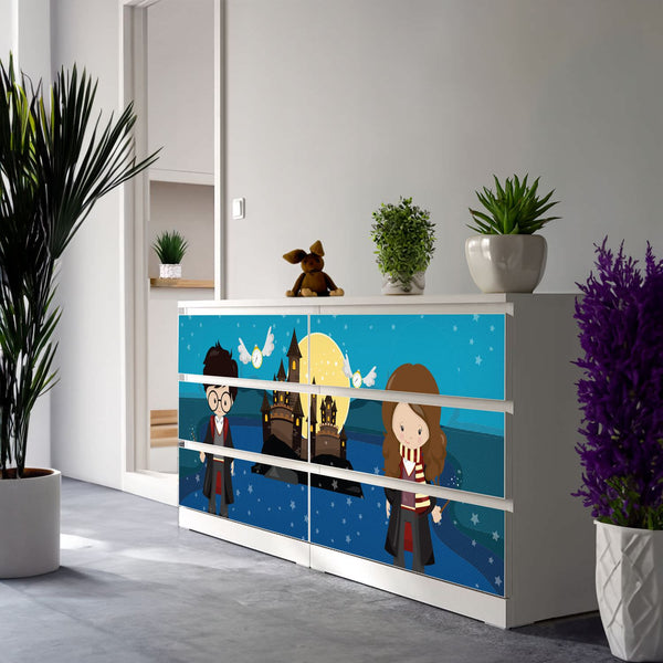 Möbelfolie IKEA Malm Zauberer – magisches Kinderzimmer-Design in Blau - Sunnywall - Individualität trifft Design