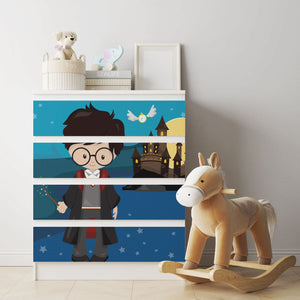 Möbelfolie IKEA Malm Zauberer – magisches Kinderzimmer-Design in Blau - Sunnywall - Individualität trifft Design