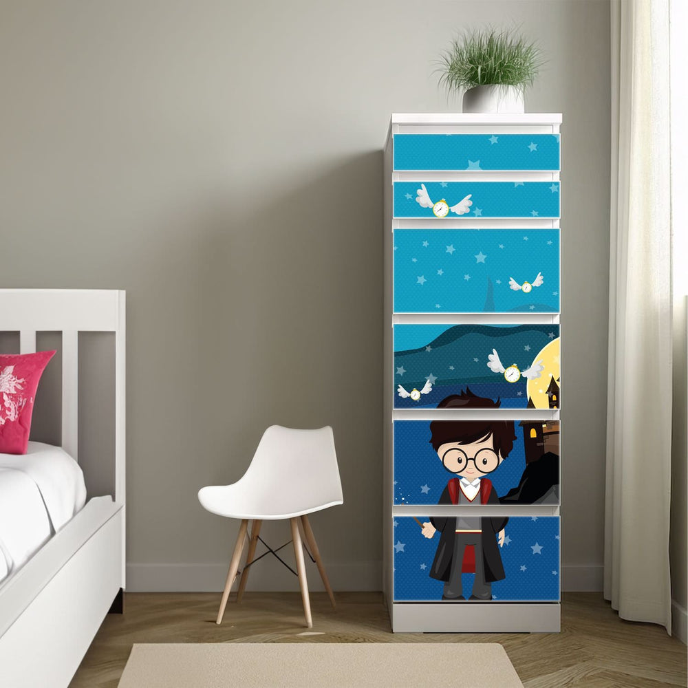 Möbelfolie IKEA Malm Zauberer – magisches Kinderzimmer-Design in Blau - Sunnywall - Individualität trifft Design