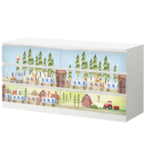 Möbelfolie IKEA Malm Zug mit Waldtieren – fröhliches Design fürs Kinderzimmer - Sunnywall - Individualität trifft Design