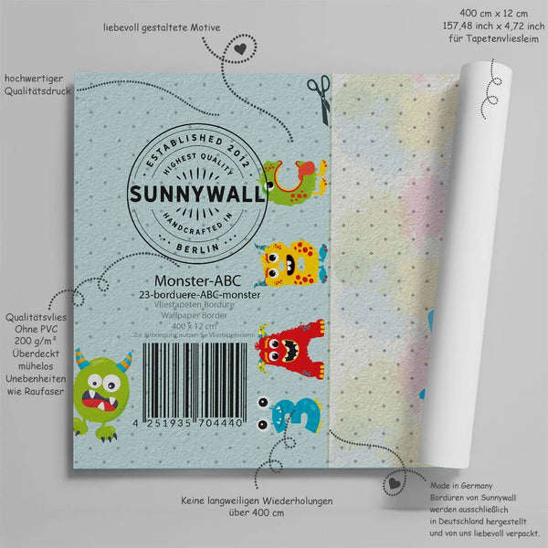 Monster ABC 123 Bordüre Vliestapete Kinderzimmer - Sunnywall - Individualität trifft Design
