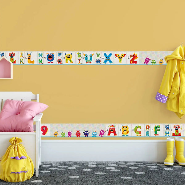 Monster ABC 123 Bordüre Vliestapete Kinderzimmer - Sunnywall - Individualität trifft Design