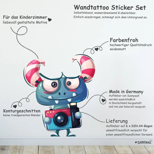 Monster Charaktere - Wandtattoo Kinderzimmer Baby Wandaufkleber - Sunnywall - Individualität trifft Design