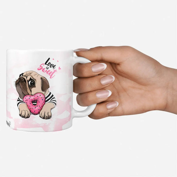 Mops Tasse Love is sweet mit Donut Motiv - Sunnywall - Individualität trifft Design