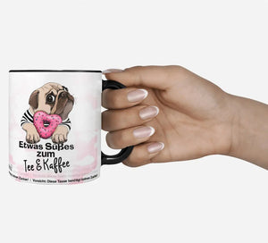 Mops Tasse suesses zum Kaffee mit Donut Motiv - Sunnywall - Individualität trifft Design