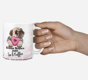 Mops Tasse suesses zum Kaffee mit Donut Motiv - Sunnywall - Individualität trifft Design