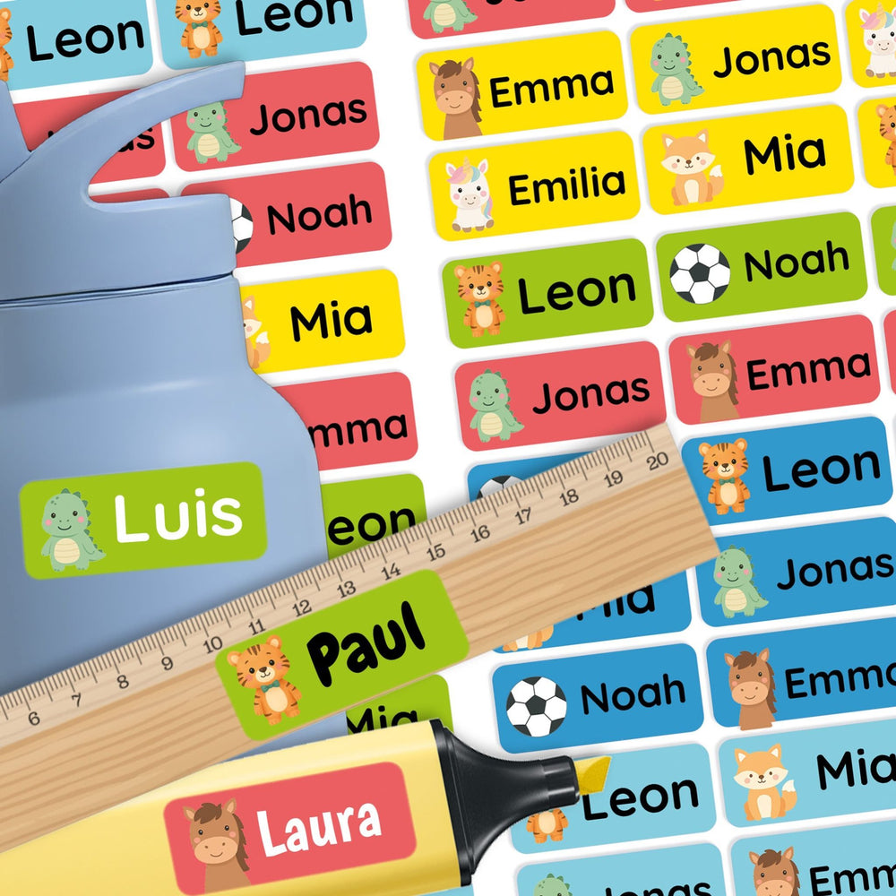Namensaufkleber Aufkleber mit Namen Schule Kindergarten 48x16 mm – personalisiert 60 Stück - Sunnywall - Individualität trifft Design
