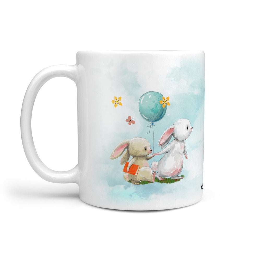 Niedliche Tasse Hase mit Ballon und Buch – Geschenkidee für Tierfreunde - Sunnywall - Individualität trifft Design