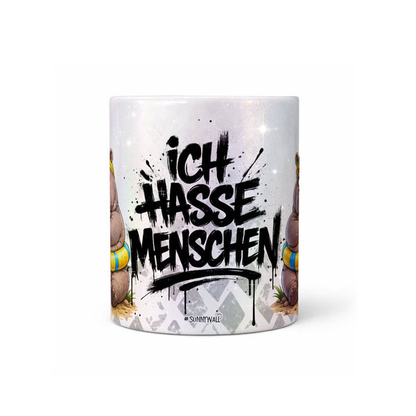 Nilpferd Tasse „Ich hasse Menschen“ – Lustige Kaffeetasse - Sunnywall - Individualität trifft Design