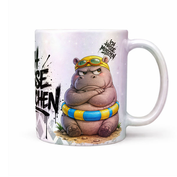 Nilpferd Tasse „Ich hasse Menschen“ – Lustige Kaffeetasse - Sunnywall - Individualität trifft Design