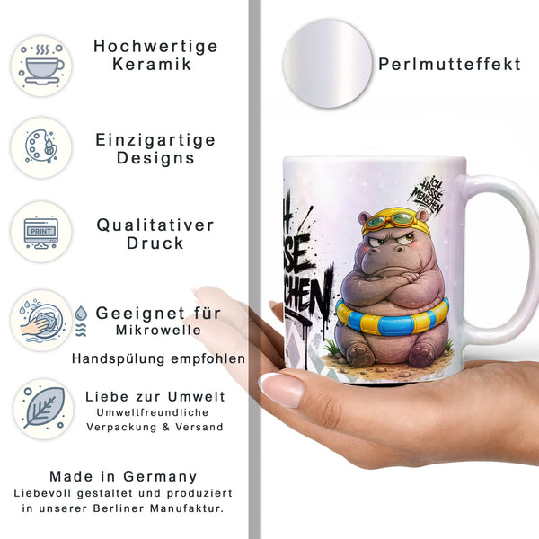 Nilpferd Tasse „Ich hasse Menschen“ – Lustige Kaffeetasse - Sunnywall - Individualität trifft Design