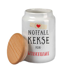 Notfallkekse für Wunschname – Keramik Vorratsdose Keksdose mit Holzdeckel - Sunnywall - Individualität trifft Design