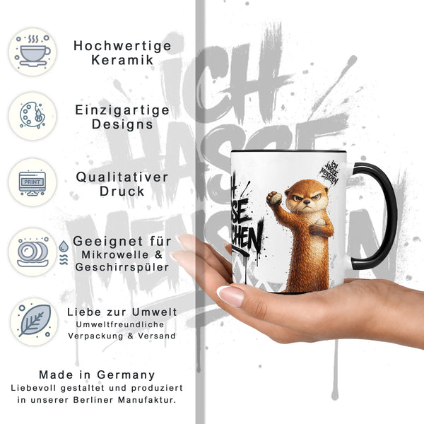 Otter Tasse „Ich hasse Menschen“ – Lustige Kaffeetasse - Sunnywall - Individualität trifft Design