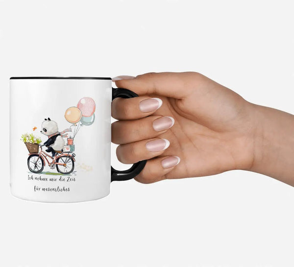 Panda Tasse mit Fahrrad und Spruch Ich nehme mir die Zeit für Wesentliches - Sunnywall - Individualität trifft Design