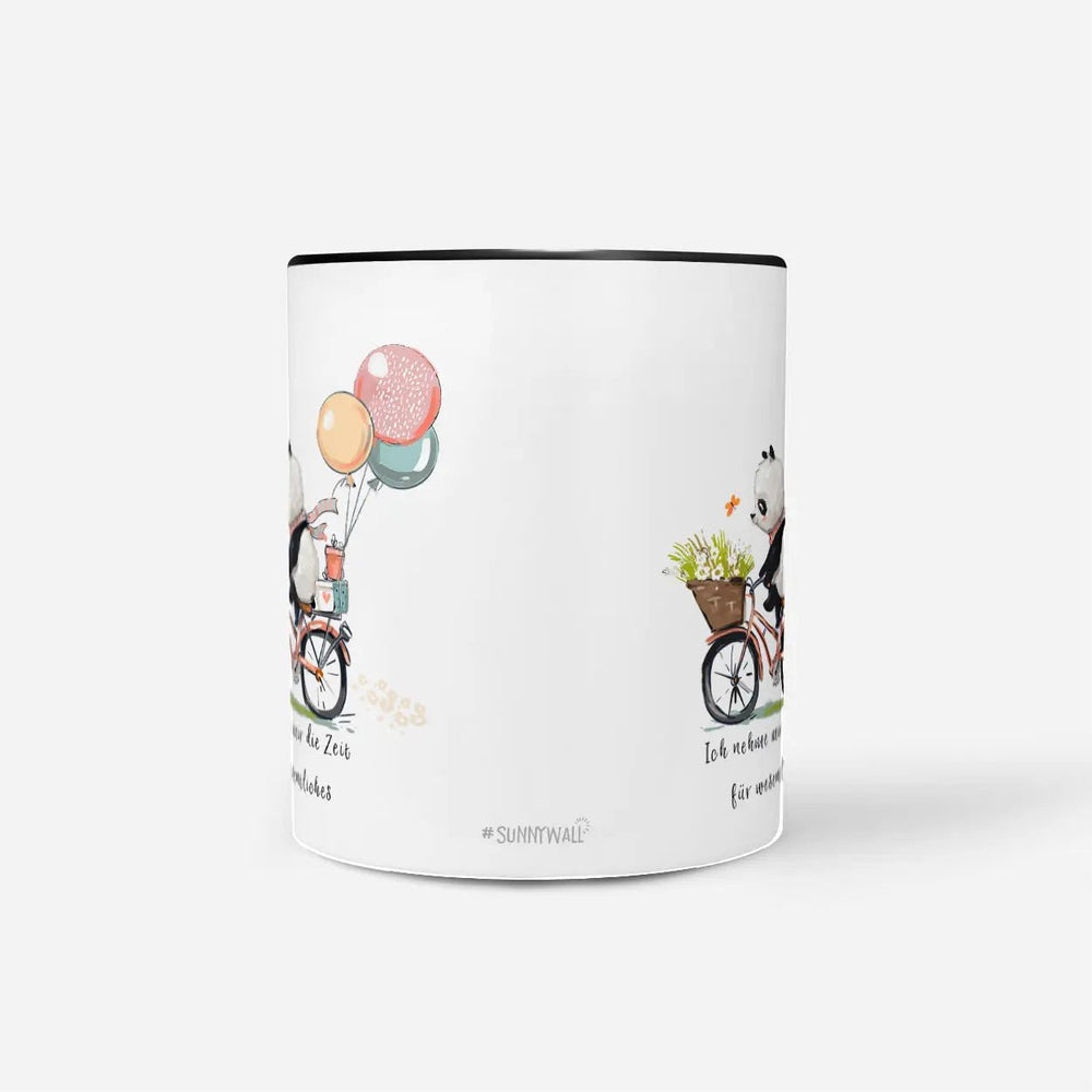 Panda Tasse mit Fahrrad und Spruch Ich nehme mir die Zeit für Wesentliches - Sunnywall - Individualität trifft Design