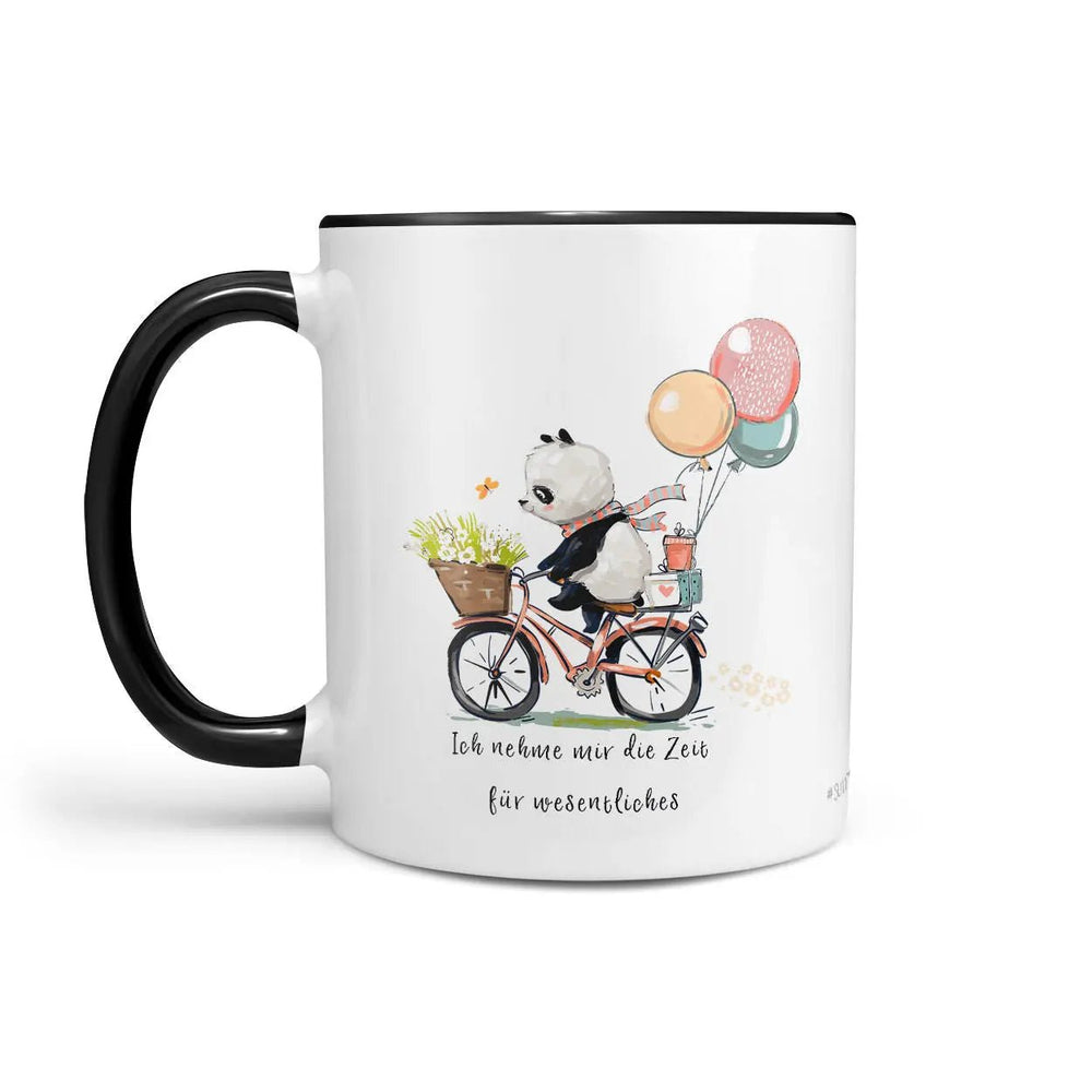 Panda Tasse mit Fahrrad und Spruch Ich nehme mir die Zeit für Wesentliches - Sunnywall - Individualität trifft Design
