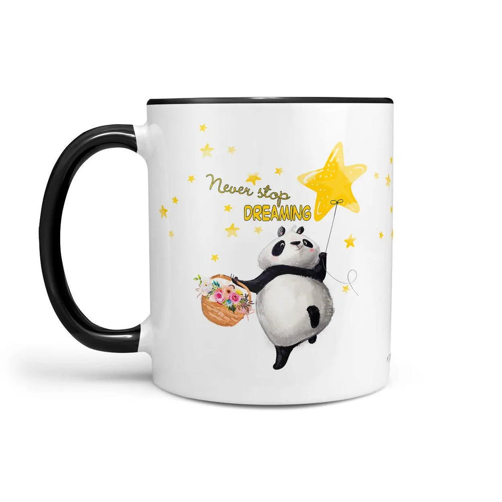 Panda Tasse mit Sternballon und Spruch Never stop dreaming - Sunnywall - Individualität trifft Design