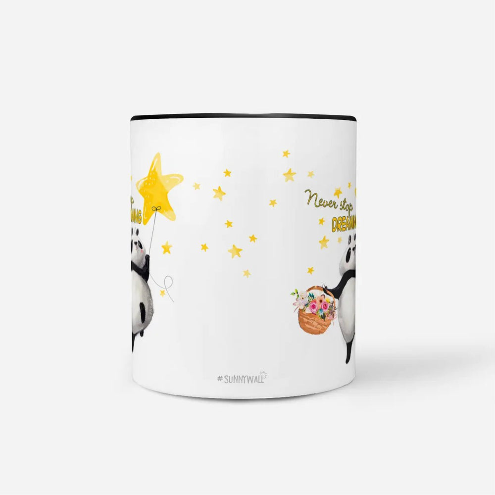 Panda Tasse mit Sternballon und Spruch Never stop dreaming - Sunnywall - Individualität trifft Design