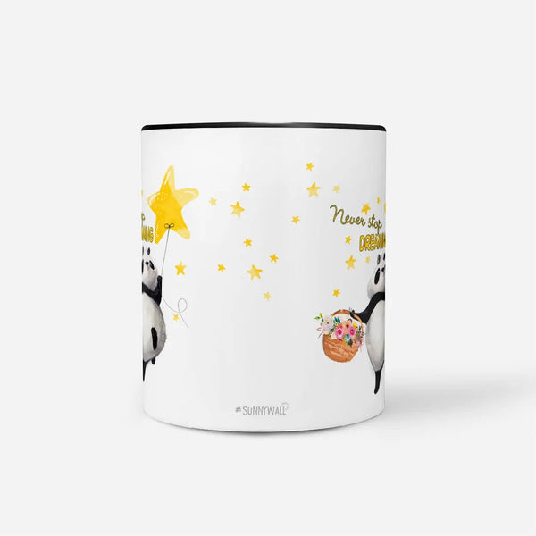Panda Tasse mit Sternballon und Spruch Never stop dreaming - Sunnywall - Individualität trifft Design