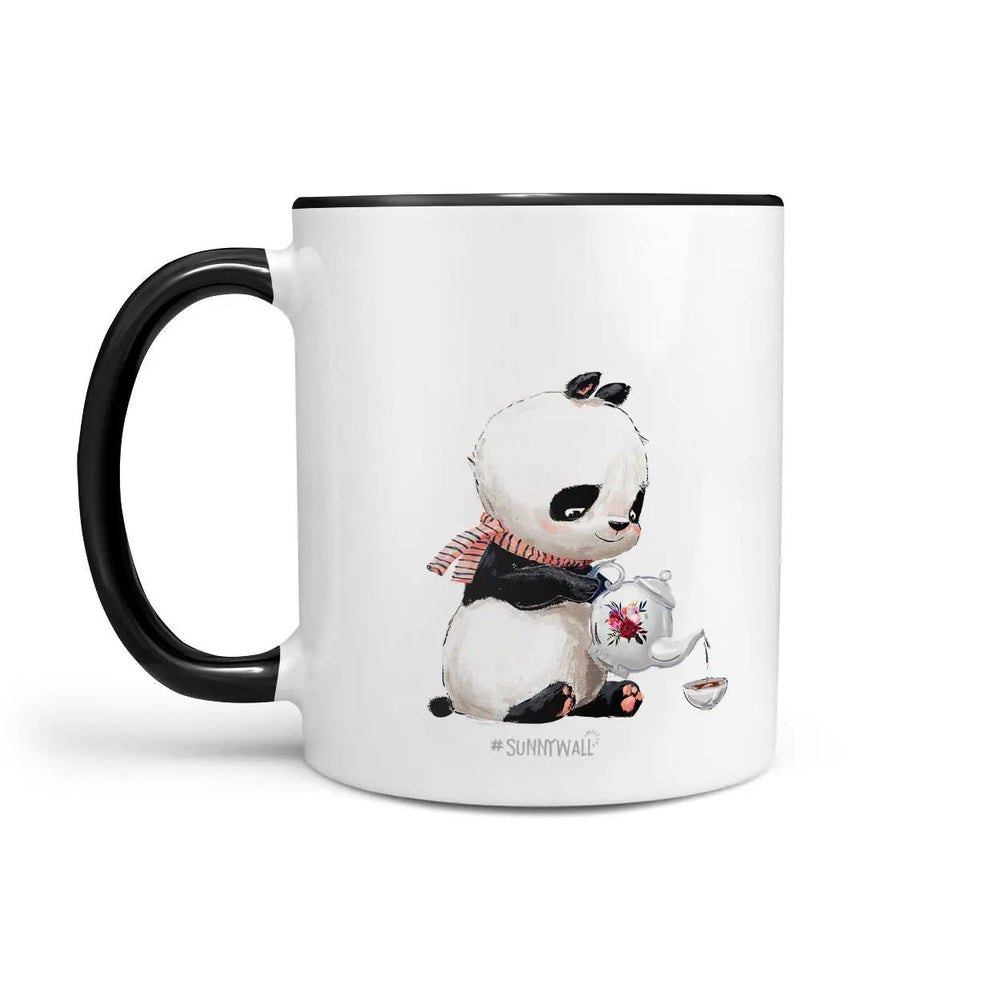 Panda Tasse mit Teekanne und rotem Halstuch - Sunnywall - Individualität trifft Design