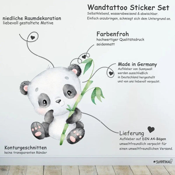 Panda - Wandtattoo Kinderzimmer Baby Wandaufkleber - Sunnywall - Individualität trifft Design