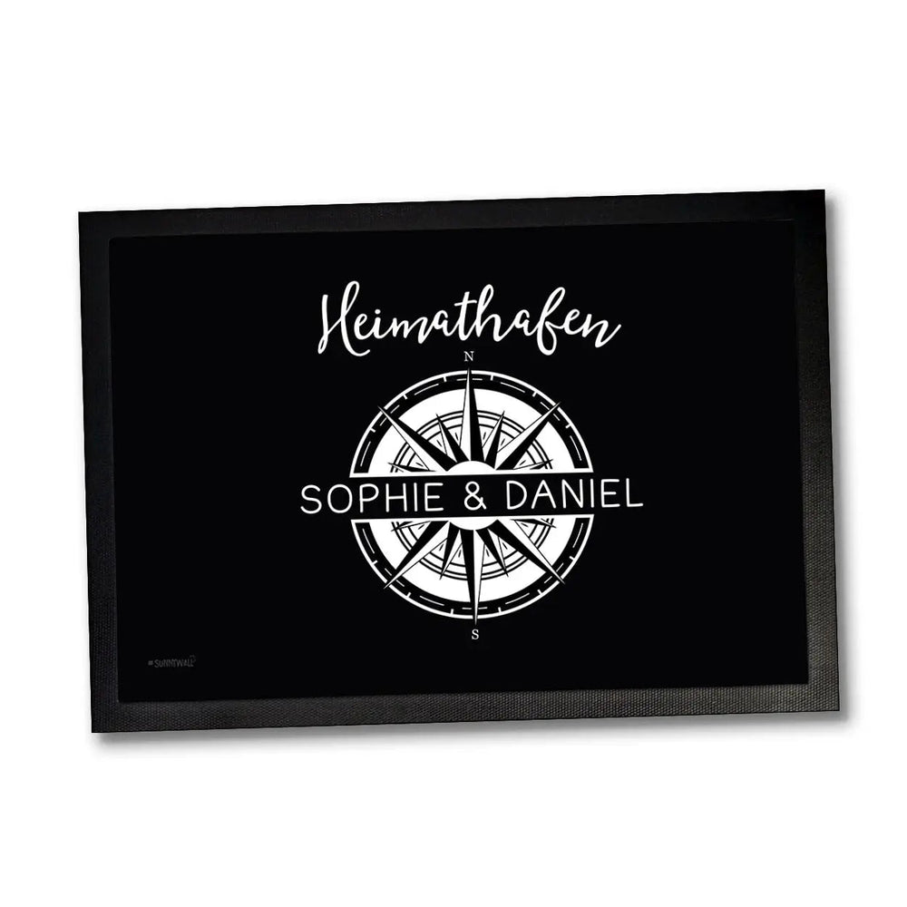 Personalisierte Fussmatte Heimathafen maritim Kompass mit Namen gestalten - Sunnywall - Individualität trifft Design