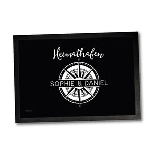 Personalisierte Fussmatte Heimathafen maritim Kompass mit Namen gestalten - Sunnywall - Individualität trifft Design