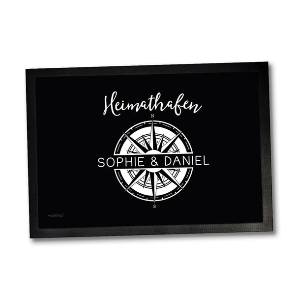 Personalisierte Fussmatte Heimathafen maritim Kompass mit Namen gestalten - Sunnywall - Individualität trifft Design