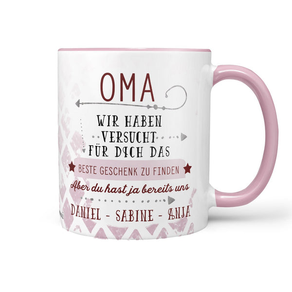 Personalisierte Tasse Geschenk für Oma mit Wunschnamen rosa - Sunnywall - Individualität trifft Design