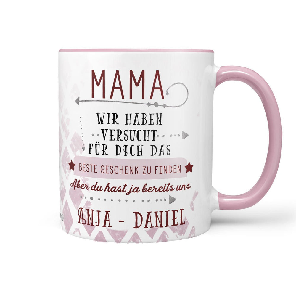 Personalisierte Tasse Geschenk Mama mit Wunschnamen rosa - Sunnywall - Individualität trifft Design