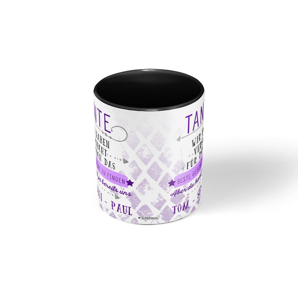 Personalisierte Tasse Geschenk Tante mit Wunschnamen schwarz lila - Sunnywall - Individualität trifft Design