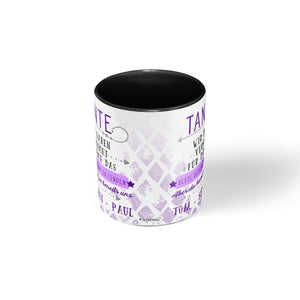 Personalisierte Tasse Geschenk Tante mit Wunschnamen schwarz lila - Sunnywall - Individualität trifft Design